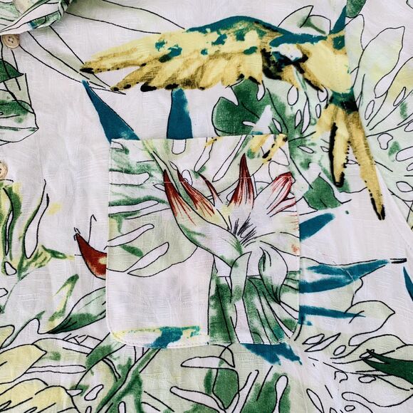 Tasso Elba Island Shirt Men XXL 2XL White Green Hawaiian Tropical Resort Beach - Picture 5 of 7